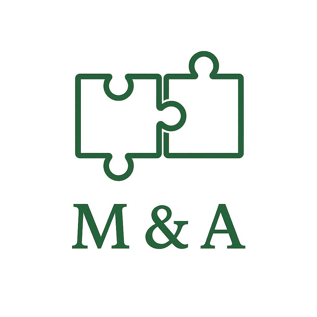 Simple icon logo of Interlocking puzzle pieces with the text M A in green-1