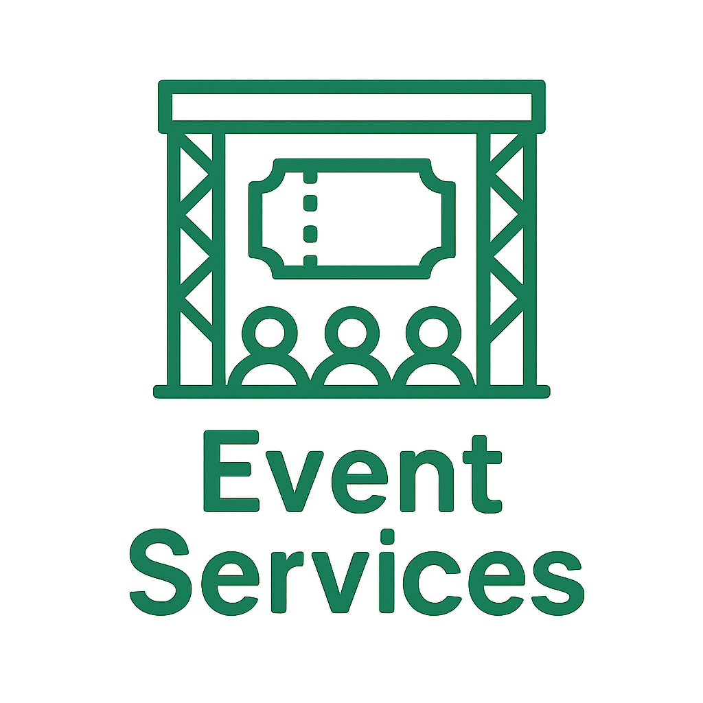 simple icon logo of an event with the text Event Services in green-1