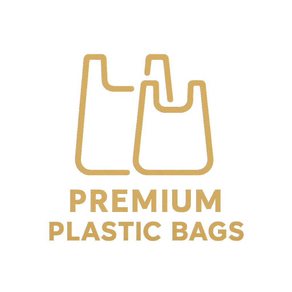 simple icon logo of bags with text premium plastic bags in gold